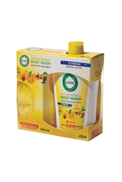 COVIX CARE كوفيكس غسول الجسم مضاد للجراثيم برائحة ليمون مع ليفة - 500 مل