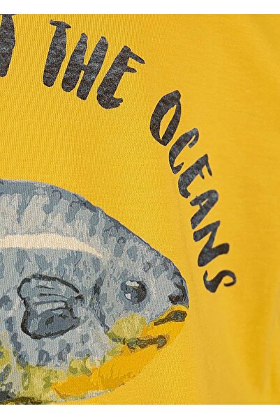 Ozmoz By Mukadder Özden Organic Yellow Printed Summer Girl's T-Shirt