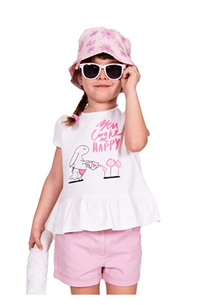 Ozmoz By Mukadder Özden Embossed Printed White Summer Girl's Tunic Tshirt