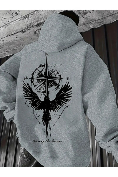 ibibik moda هوديي رجالي مطبوع عليه بوصلة وطائر الفينيق