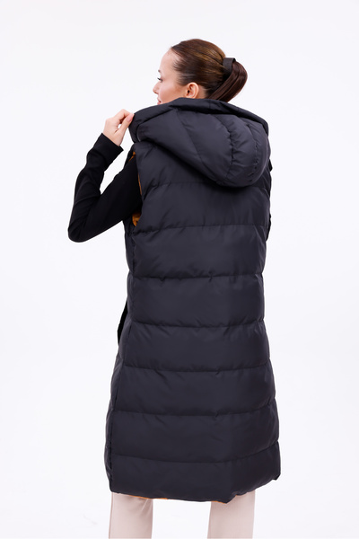 Modayıldızlar Μαύρο διπλής όψης με κουκούλα μακρύ φουσκωτό γιλέκο TABA