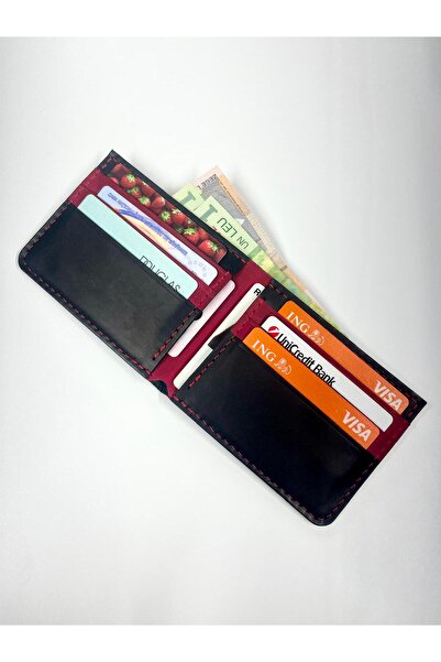 OMP Portofel barbati – Piele Naturala Negru Rosu