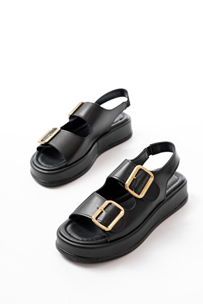 Budi 1187 Black Wedge Heel Rubber Helmet Women's Sandals