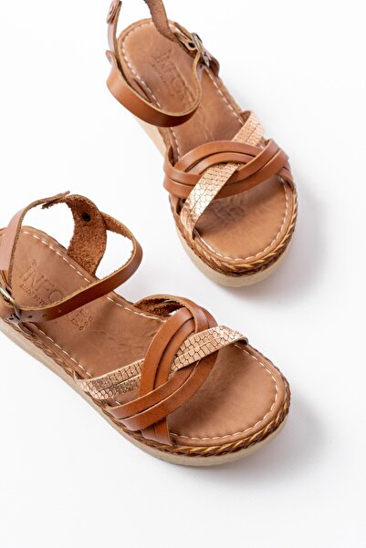 Budi 730-037 Tan Mirror Genuine Leather Orthopedic Sole Women's Sandals