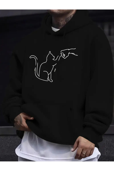 ibibik moda Ανδρικά μποτάκια γάτας με τύπωμα με κουκούλα Φούτερ