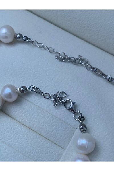 Taş-Mir 925 Ayar Gümüş Doğal 10mm Inci Kolye Bileklik Set Gelin Düğün Nişan Set