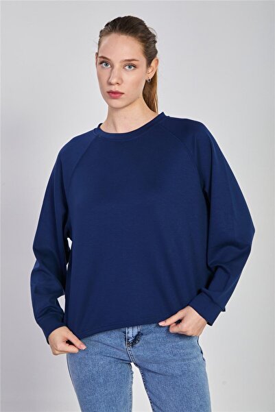 BARRELS AND OIL Hanorac Reglon Kol guler rotund pentru femei - Albastru închis