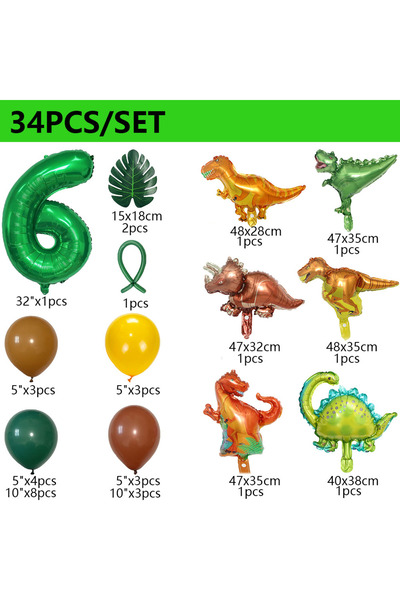 Choice Other NUMBER 6 34Pcs 1 2 3 Years Dinosaur Birthday Party Dino Balloons...