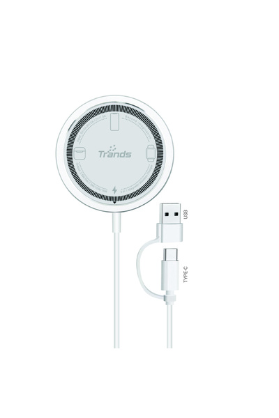 trands شاحن لاسلكي 3 في 1 بقوة 15 وات مع كابل 2 في 1 WC6296