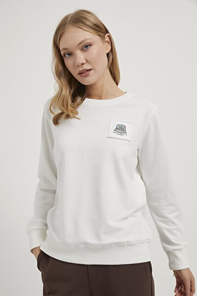 Arma Life Women's Back Printed Crew Neck White Sweatshirt