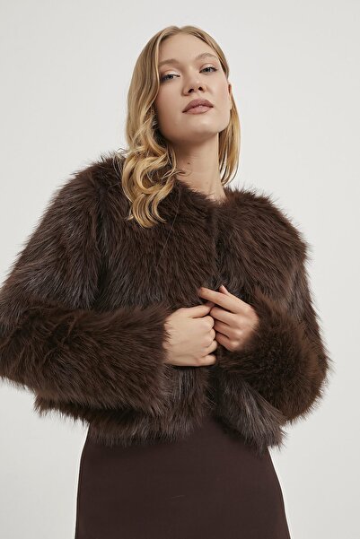 Arma Life Kadın İçi Astarlı Premium Kürklü Kahve Peluş Mont