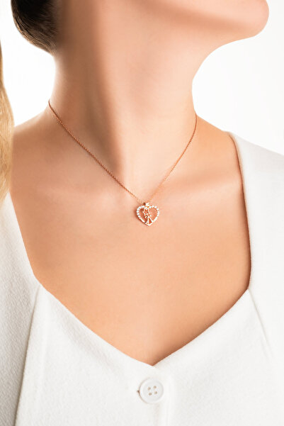 So CHIC... Liora Heart 18 Ayar Rose Altın Kaplama 55 Cm Gümüş Kolye
