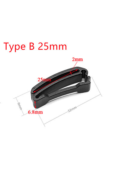Choice4 Type B 25mm 10 Pcs/Pack Quick Slip Keeper Buckle End Clip Slider Blac...