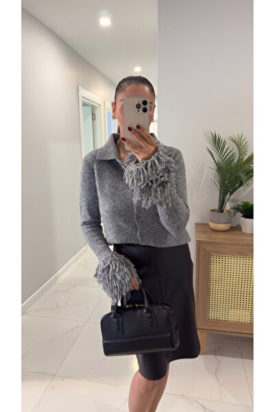 BİRCANÇİL Dlvin Rory Smoked Melange Polo Neck Tassel Cardigan