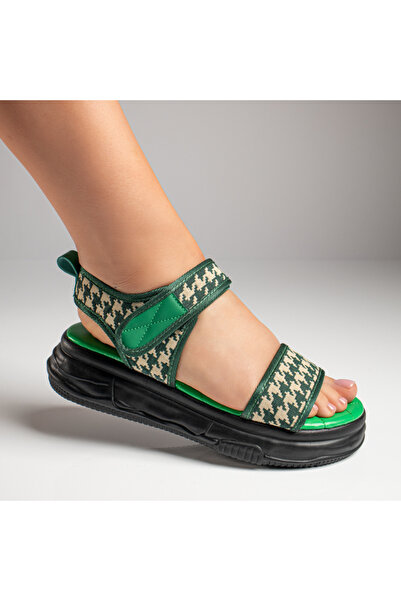 BMoD Sandale verzi de damă cu talpă groasă și imprimeu MOD09205