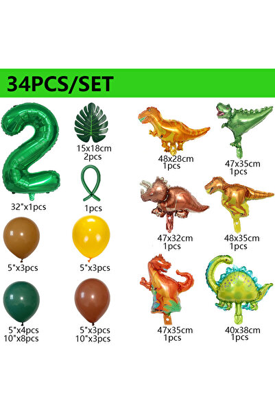 Choice Other NUMBER 2 34Pcs 1 2 3 Years Dinosaur Birthday Party Dino Balloons...