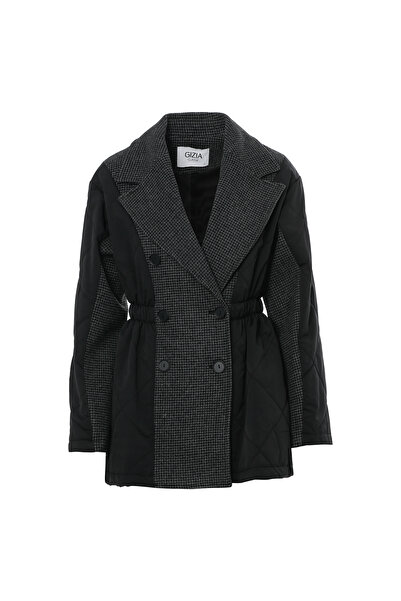 GİZİA Beli Lastikli Kruvaze Kapamalı Kapitone Kaban