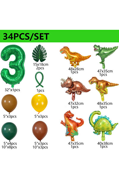 Choice Other NUMBER 3 34Pcs 1 2 3 Years Dinosaur Birthday Party Dino Balloons...
