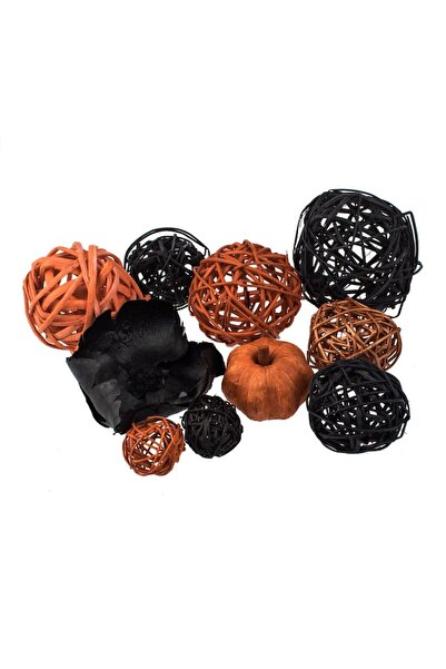SHOPIENS Set Sfere Decorative, 10 Pieces, Multicolor, Pumpkin, Black Flower, Diameter 4-10cm