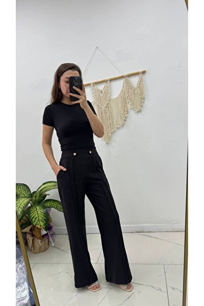 Maison La Femme Gizli Fermuarlı Apolet Kemerli Bol Paça Kadın Pantolon