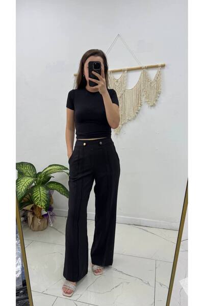 Maison La Femme Gizli Fermuarlı Apolet Kemerli Bol Paça Kadın Pantolon