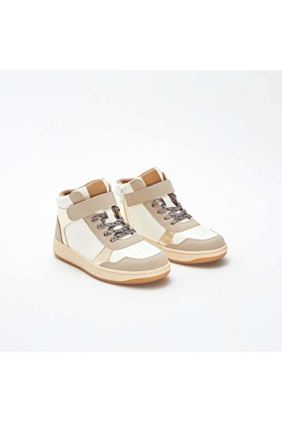 KIABI High-top trainers with hook-and-loop and lace-up fastening BEIGE