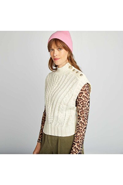 KIABI Sleeveless jumper with pretty buttons BEIGE