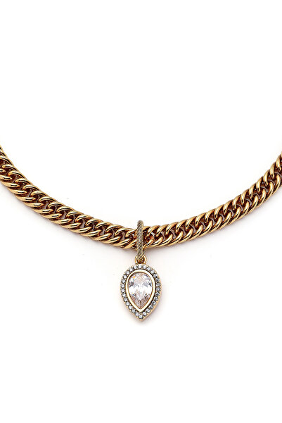 Mon Reve Bold Drop Zirkon Damla Charm Altın Kaplama Zincir Kolye