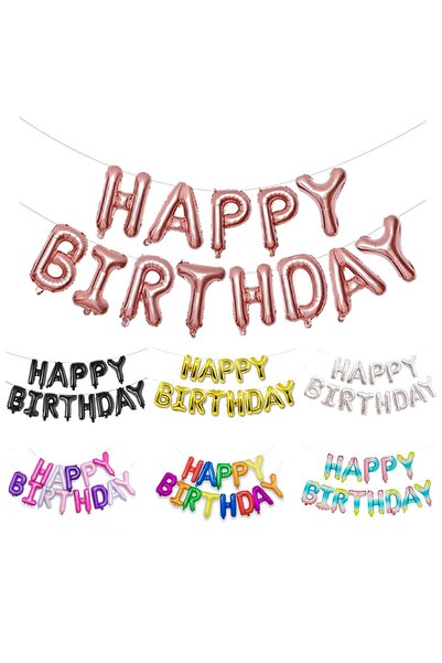 MARKQ Rose Gold Happy Birthday Balloon Banner 16 Inch – Foil Letter Sign Part...