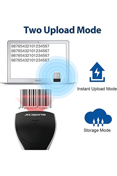 Generic Sumicor 2D Barcode Scanner, White Black Handheld Bar Code Scanner 3 in 1 USB Wired & 2.4G Wireless &