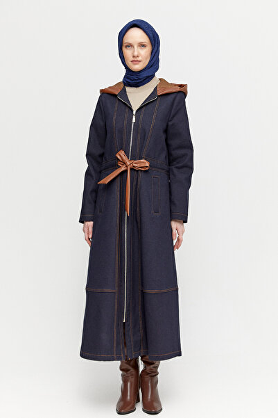 Setrms Deri Detaylı Kapüşonlu Pardösü