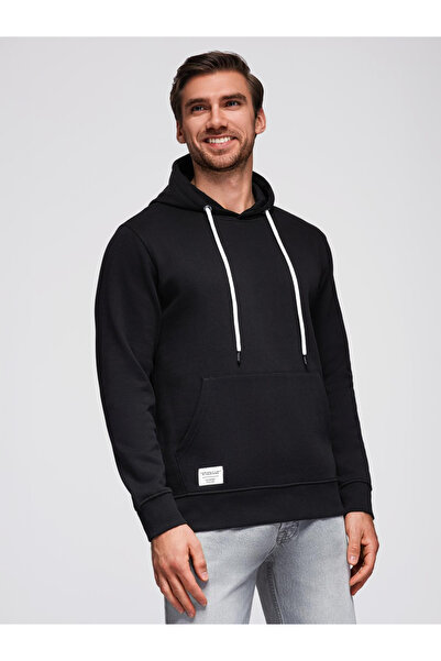 OMBRE Pánská mikina s kapucí - černá V5 OM-SSBN-0177