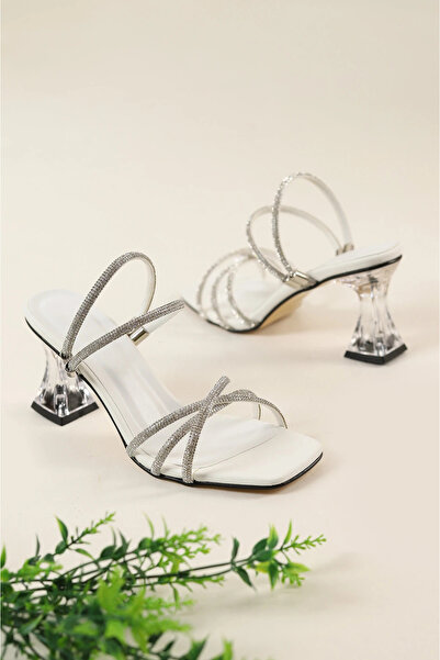 Firibu Kadın Taşlı Şeffaf Topuklu Sandalet Topuklu Abiye Ayakkabı