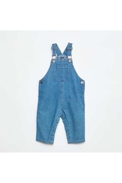 KIABI Ribbed Denim Straight Overalls BLUE