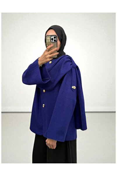 Modamorfo Χειμερινό μπουφάν από τσόχα με λεπτομέρεια σάλι - Ναυτικό