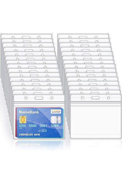 MARKQ [عبوة من 100] حامل بطاقات بلاستيكي شفاف 9.8 × 8 سم - حامل شارة هوية أفق...