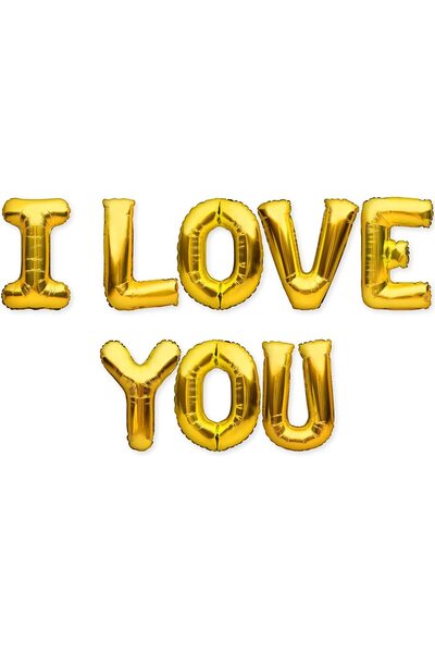 MARKQ Gold I Love You Balloon Banner 16 Inch Foil Letters for Valentine, Wedding & Party Decorations