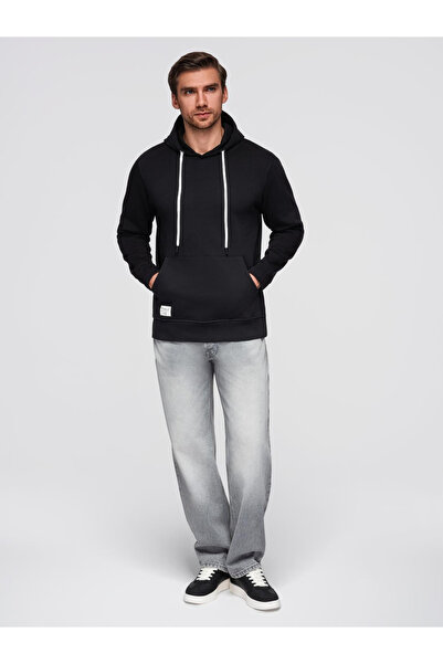 OMBRE Pánská mikina s kapucí - černá V5 OM-SSBN-0177