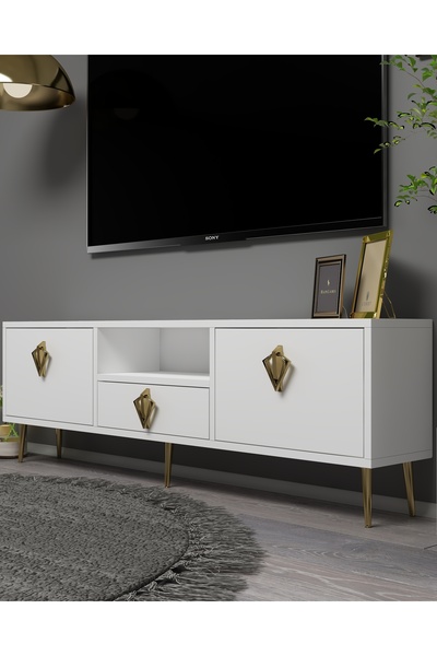 DEMONTE DECOR 1313DROPDD-32 TV SEHPASI BEYAZ-ALTIN