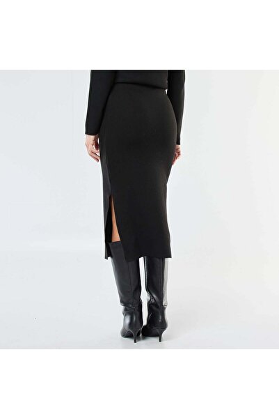KIABI Ottoman Knit Bodycon Midi Skirt BLACK