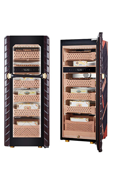 Afidano مرطب سيجار كهربائي بسعة 1600 سيجار مصنوع من جلد فاخر، وأدراج من خشب ا...