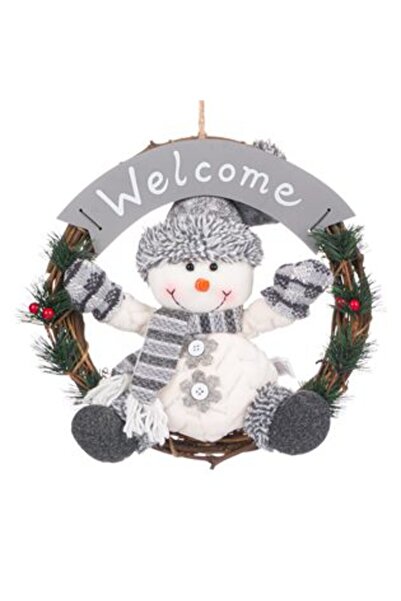 UnderShop Coroană de Crăciun suspendată din lemn, om de zăpadă, gri, 30 cm