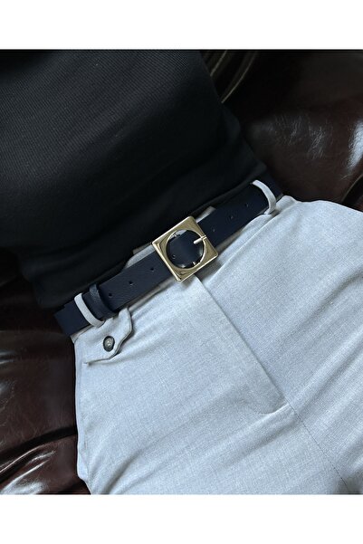 LİA KEMER Kare Accessory Gold Buckle Women's Belt, Daily Belt, Jacket Belt, Pants Belt