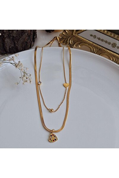 Svc Aksesuar Steel Zircon Stone Italian Chain Couple Necklace (43 cm)
