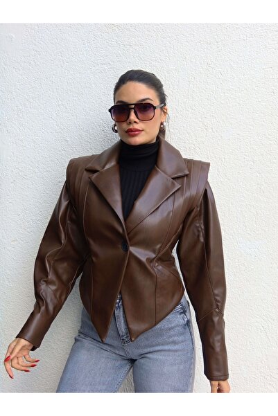 ESRAHELVACI Асиметрично изрязана кожена яке