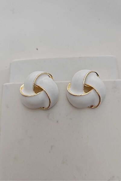 KYOLA DESİGN White Convex Gold Women's Earrings