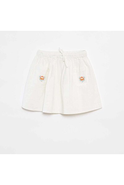 KIABI Skirt made from lightweight fabric with 2 patch pockets with embroidery WHITE