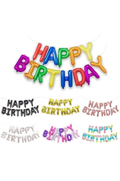 MARKQ لافتة بالونات عيد ميلاد سعيد بألوان قوس قزح مقاس 16 بوصة - ديكورات حفلا...