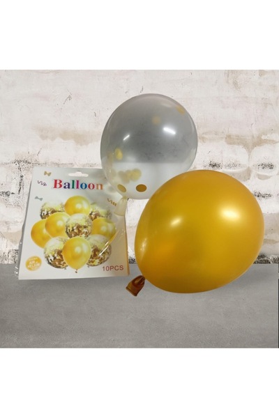 ABS Set 10 balloons Latex with Confetti, Gold/Transparent