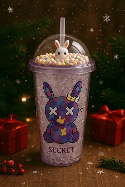 BiTon Toptan Water Bottle with Straw, Frosted Glass Look, 450 ml Double Layer Mica Water Bottle 2087 Purple